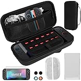 Lyvix Carrying Case for Nintendo Switch 2 Accessory Bundle – Portable Hard Shell Pouch, Protective Cover, Tempered Glass Screen Protector, Cables, Silicone Anti-Slip Joystick Caps, Joy-Con Skins, 12-Game Capacity – Black