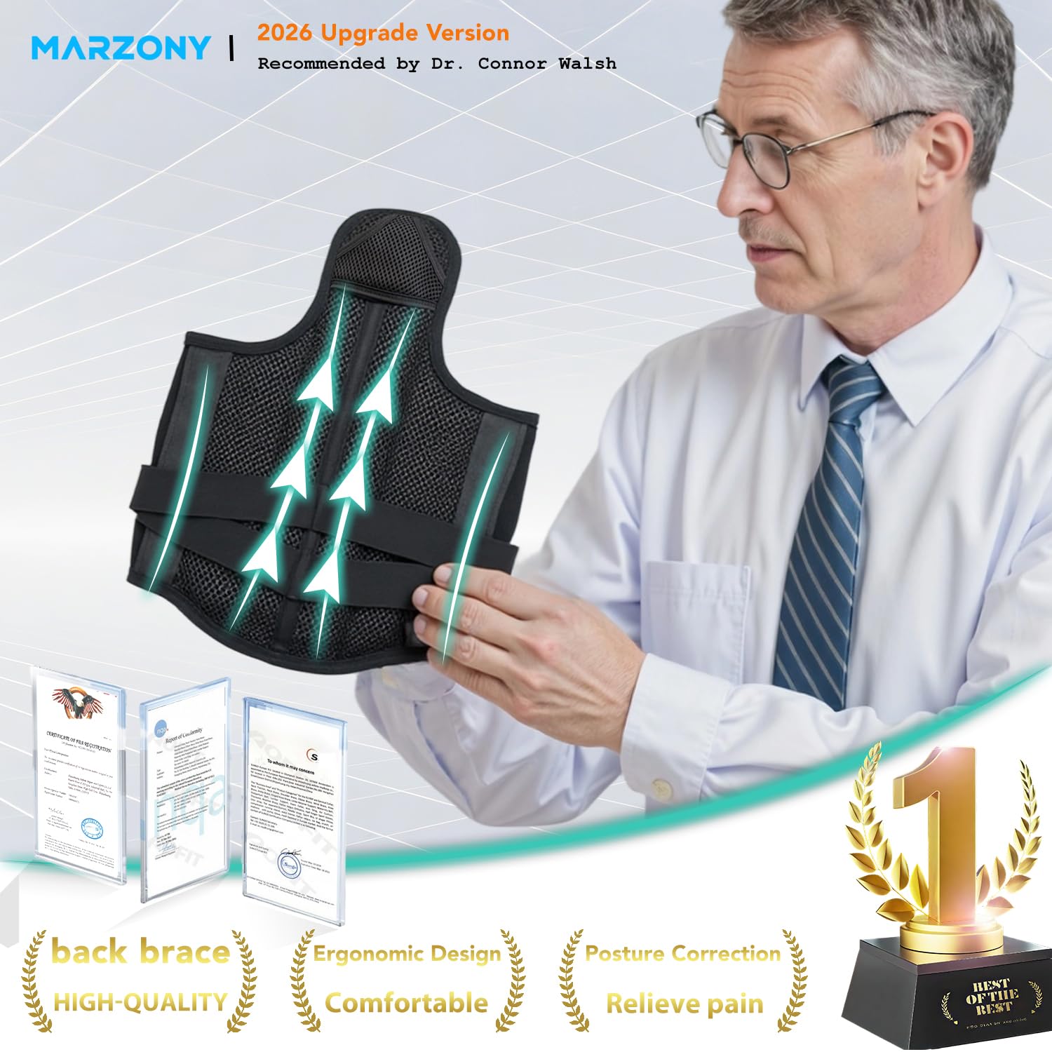 Condition photo showing New/Like New for back brace posture corrector for men & women, upgraded full back support with adjustable shoulder st