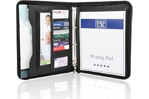 H&S Portfolio Folder A4 - Zipped Conference Folder - Faux Leather Folder for Documents with Ring Binder - A4 Organiser Folders - Work or Business Document Holder Padfolio Case