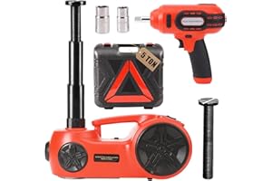 ROGTZ Upgraded Electric Hydraulic Car Jack Kit 5 Ton 12V Portable Lift Range 20.9 Inch with Impact Wrench and Tire Inflator Pump for SUV Sedan Truck Repair Floor Jack for Tire Change with LED Light