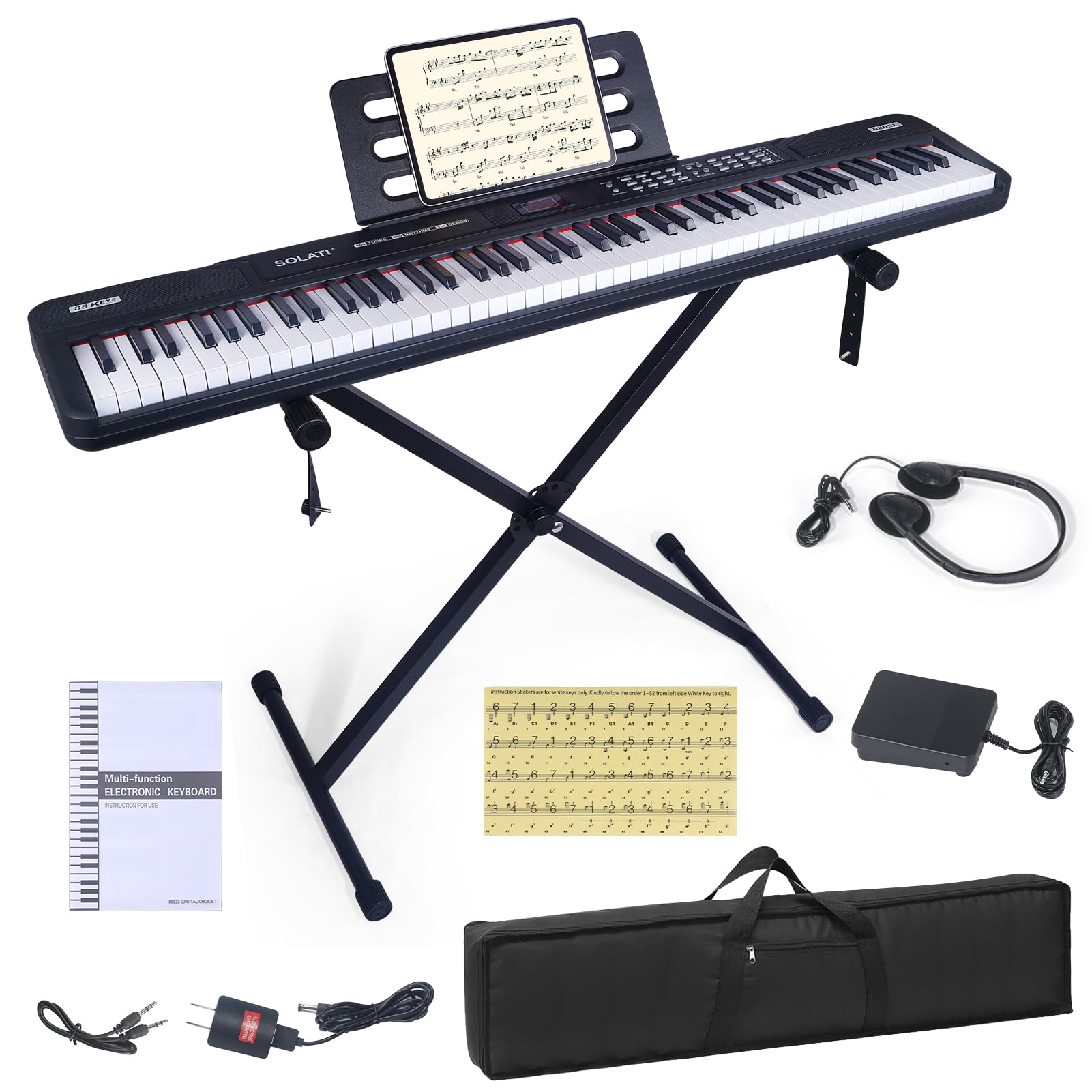 88 Key Piano Keyboard,Electric Digital Piano with Semi Weighted Keys, Keyboard Piano with Sustain Pedal, Power Supply, Stand,