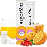 REACTONZ 5 in 1 Immunity Plus – Immune Support & Antioxidant Supplement – Vitamin C, Zinc, Manuka Honey, Rosehip & Propolis – Natural Zesty Orange Flavor – 20 Day Supply Effervescent Tablets
