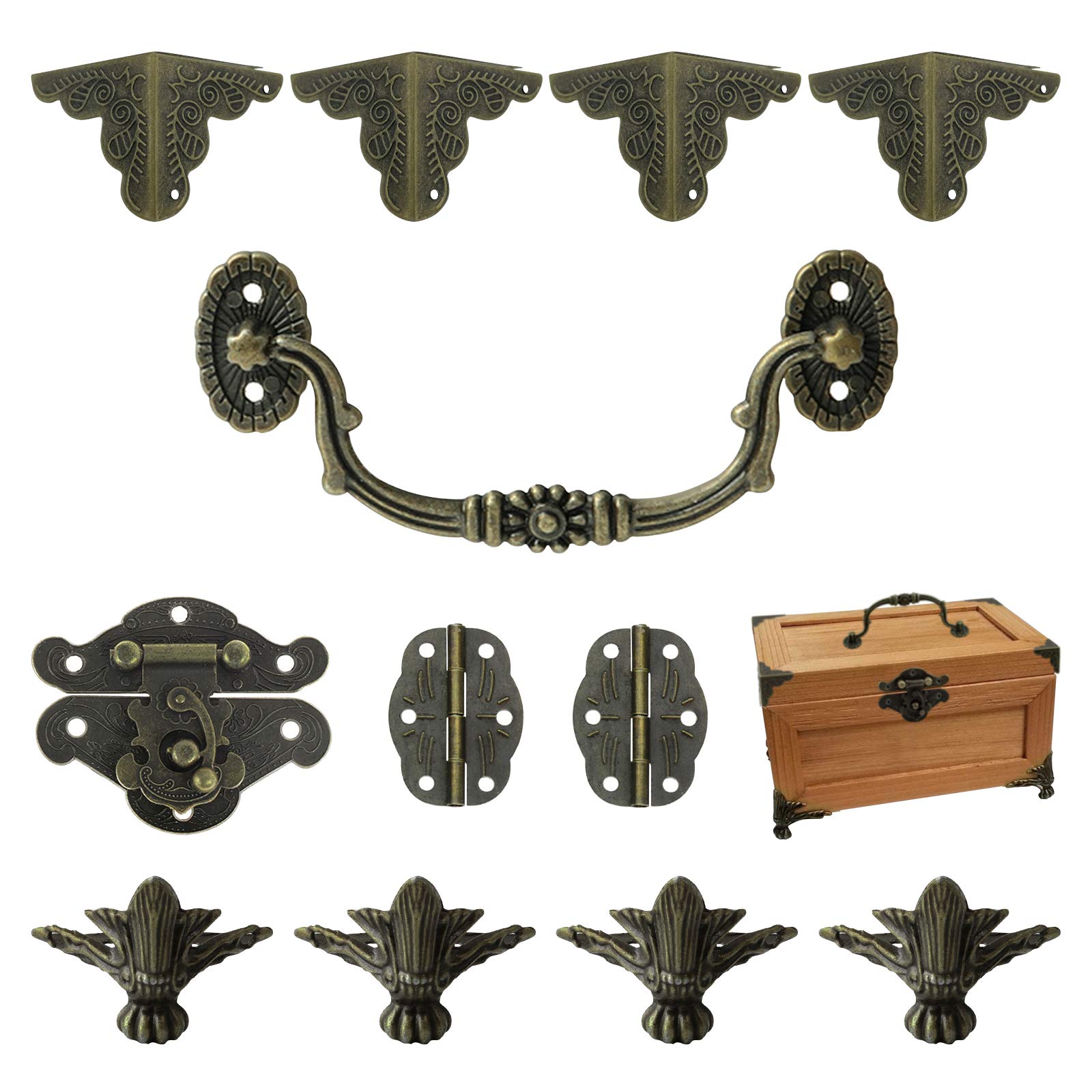 MOROBOR Antique Lock Latch Hinges Handle Kit - Protectors for DIY Box, Wood Jewelry Chest Feet, Box Not Included