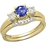 Dazzlingrock Collection 14K 5 MM Round Gemstone & White Diamond Bridal 3 Stone Engagement Ring Wedding Set, Yellow Gold