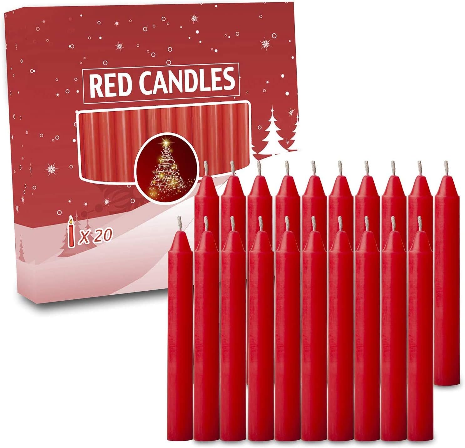 Candles & Holders - 20pcs Candles for Christmas Tree - Angel Chime Decorations - Christmas Pyramids Carousel - 4 inch X 1/2 inch Diameter - 1.5 Hour Burn Time-RED