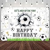 AIBIIN 7x5ft Soccer Birthday Backdrop Lets Kick Up The Fun Photography Background White Soccer Football Theme Football Field Goal Birthday Party Decorations Banner Photo Studio Props