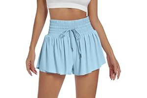 SLAKKENREIS Women Flowy Athletic Shorts 2 in 1 Running Shorts with Pocket High Waisted Butterfly Shorts Workout Tennis Shorts