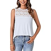 LYANER Women's Summer Tops Lace Crew Neck Sleeveless Tunic Shirts Casual Loose Flowy Blouses Tank Top