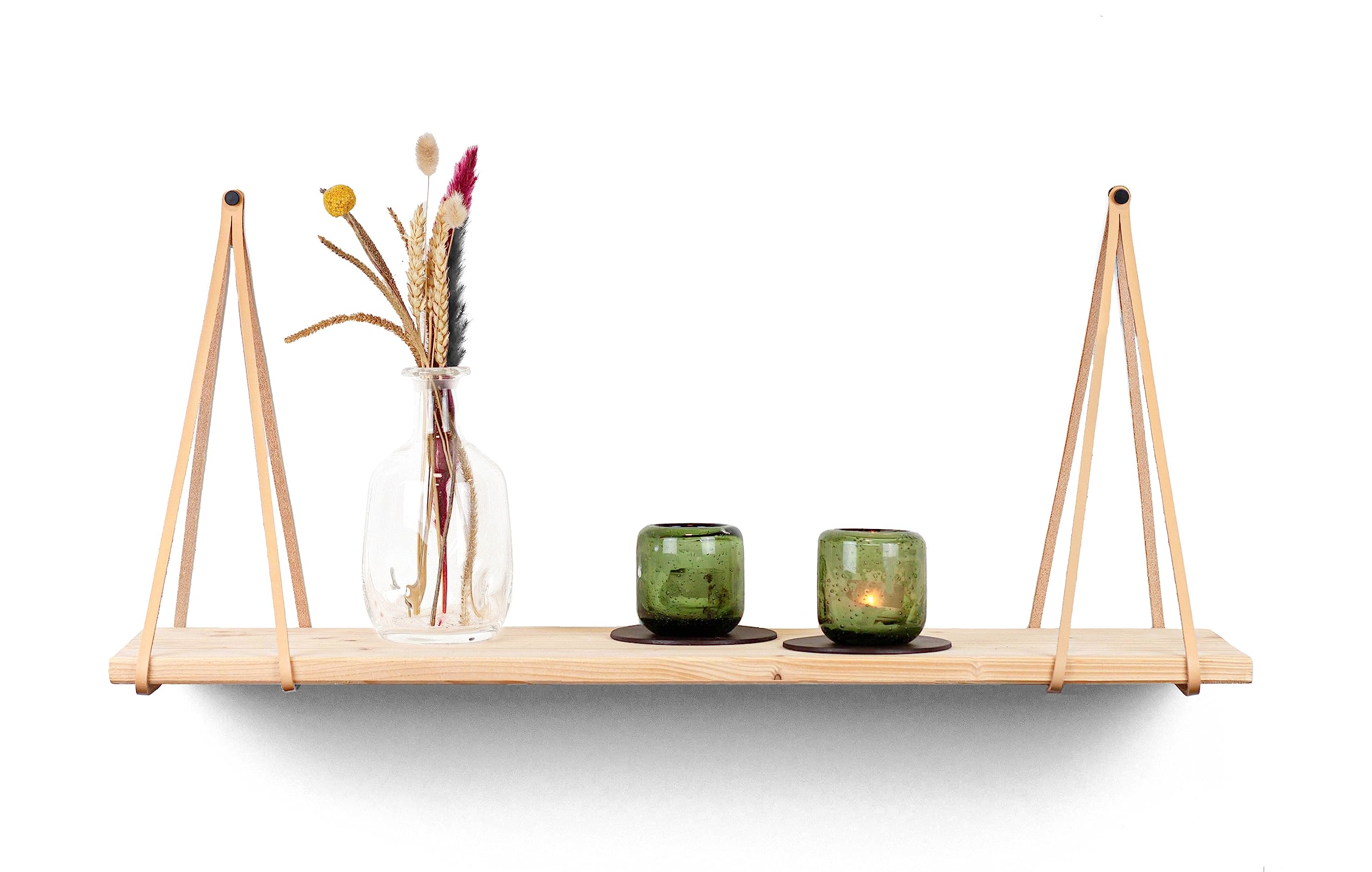 Brute Strength - Leather shelf brackets - Split lines - Natural - 4 pieces - Floating shelf set - Wall brackets - Shelf straps - Full grain leather