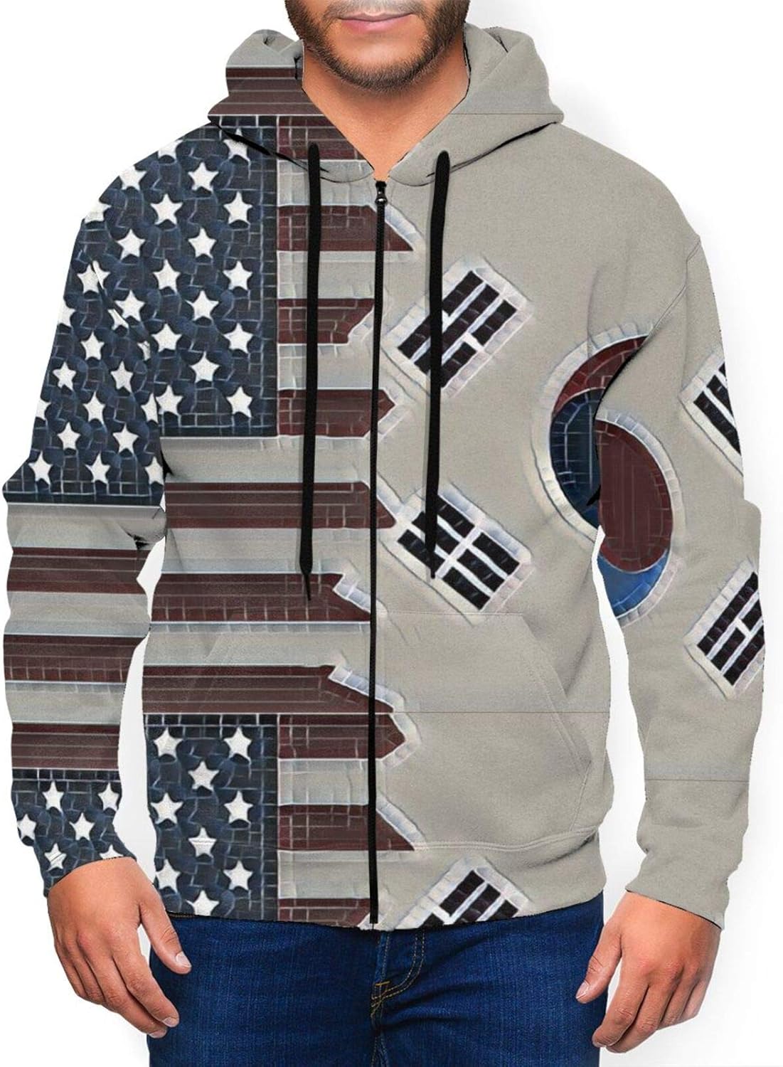 Flag Of South Korea Usa Flag Men Long Sleeve Hoodie