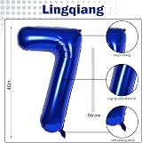 Lingqiang 40 in Navy Blue Number 7 Foil Balloon Self Inflating view 2