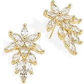 Frigotine Dainty Gold Rhinestone Leaf Flower Stud Earrings for Women, Statement Marquise Cluster Opal Cubic Zirconia Hypoallergenic Earing Bridal Wedding Prom Jewelry Gift