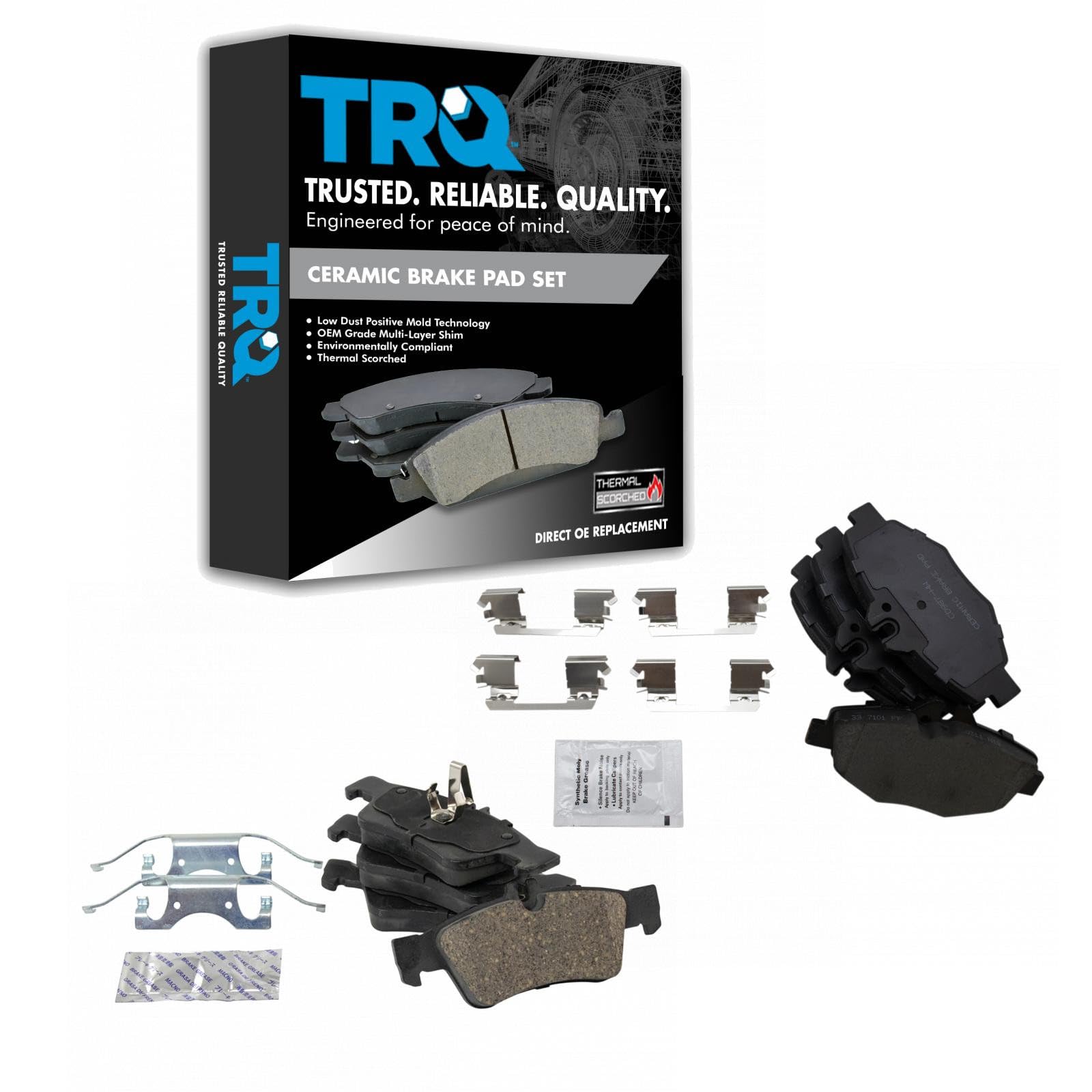 TRQ Front and Rear Brake Pads Ceramic Compatible with 2003-2009 Mercedes-Benz E320 Image