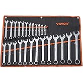 VEVOR Combination Wrench Set, 25-Piece Open End Wrench Set with Roll-up Pouch, Carbon Steel Wrench Set Metric 6 mm to 32 mm, 