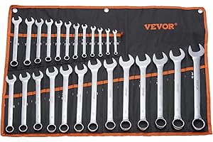 VEVOR Combination Wrench Set, 25-Piece Open End Wrench Set with Roll-up Pouch, Carbon Steel Wrench Set Metric 6 mm to 32 mm, 