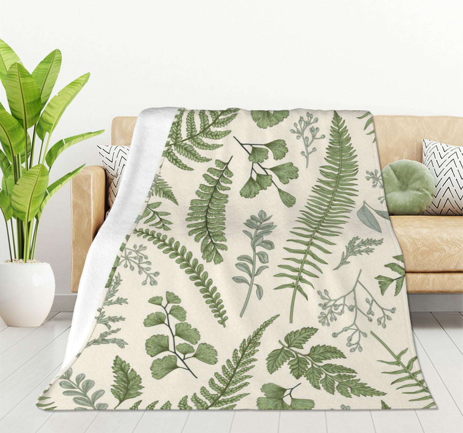 HGOD DESIGNS Leaves Flannel Fleece Bed Blanket 130x150cm Floral Pattern in Vintage style Throw Blanket Lightweight Cozy Plush Blanket for Bedroom Living Rooms Sofa Couch