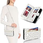 SunYoo Compatible with iPhone 17 Pro Max Wallet Case for Women,for iPhone 17 Pro Max Case with Strap Crossbody Lanyard,PU Leather Card Holder Stand Zipper Pocket Flip Phone Cover-White Leopard