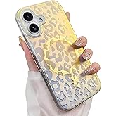 Heaofei Cute Case for iPhone 17 Case for Women Girls [ Compatible with Magsafe ] Translucent Gold Cheetah Print Pattern Design, Aesthetic Glitter Sparkly Bling Leopard Magnetic Phone Cover