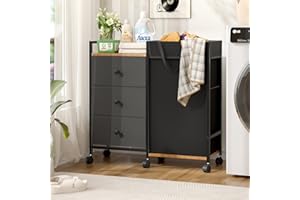 DAOUTIME Laundry Hamper with Wheels, Laundry Sorter with Shelf and 3 Drawers, Total Capacity 123L/32.5 Gal (3 Drawers+Bags), Laundry Cabinet with Fabric Detachable Bags, Clothes Hampers for Bedroom Bathroom