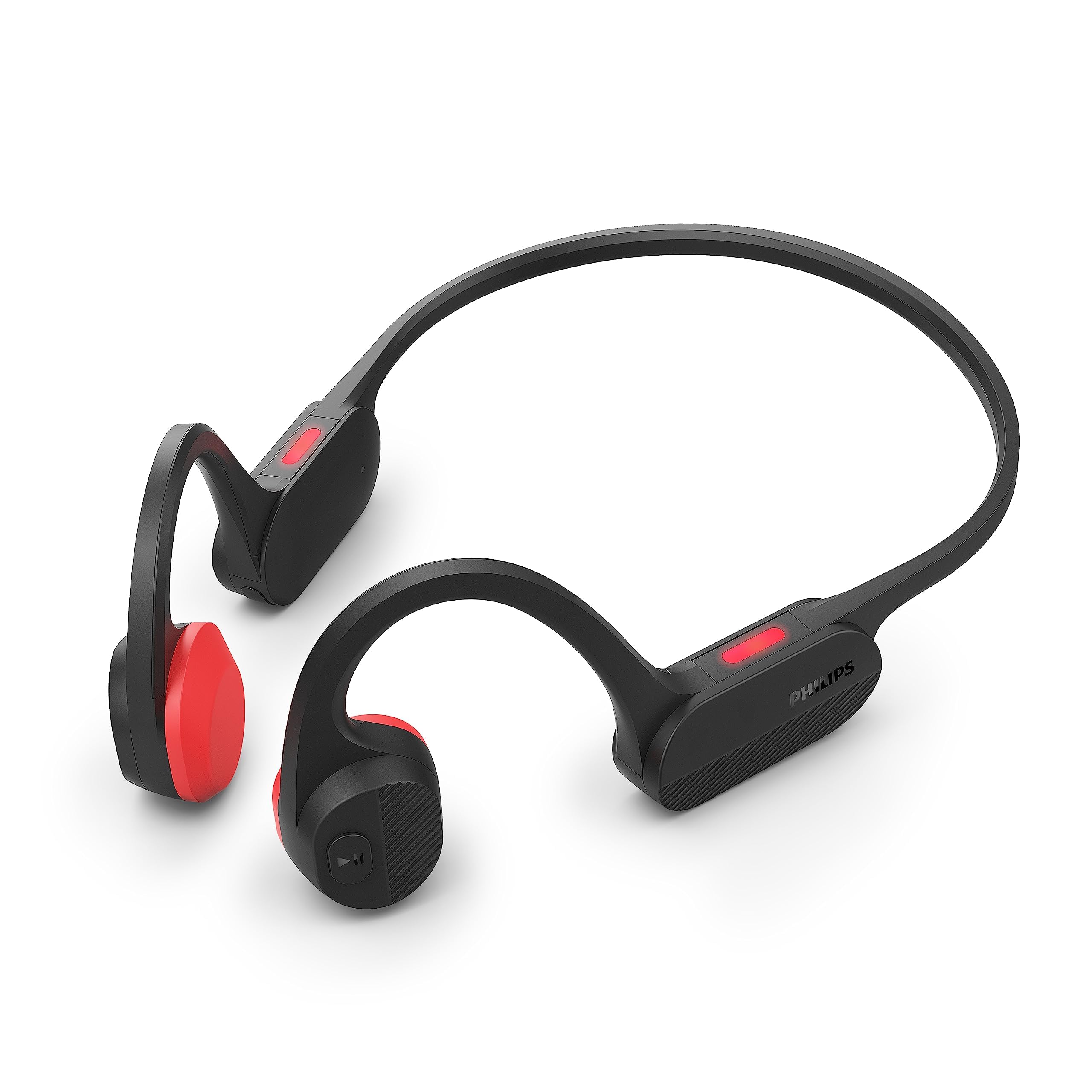 Philips TAA5608BK/00 Open-Ear Wireless Sports Headphones | Bone Conduction | Bluetooth LE Audio & LC3 | IPX5 Water Resistant | Up To 6 Hours Play Time | LED Safety Lights | Microphone | Black