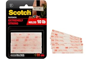 Scotch Extreme Interlocking Fasteners, 4 Strips, 1" x 3", Delivers Powerful Bond on Contact, Weather, Dirt & UV Resistant, 1 Set Holds 2 lbs., Designed with Reclosable Dual-Lock Technology (RFD7090)