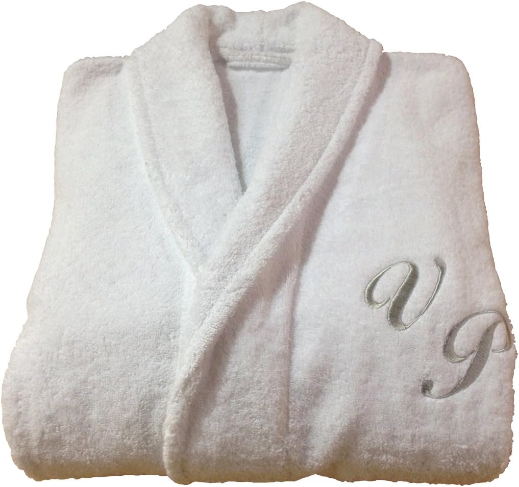 PERSONALIZED MONOGRAM + NAME SHAWL COLLAR COTTON TERRY TOWELING WHITE BATHROBE (M)
