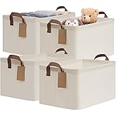 CHICVITA 4 Pack Large Storage Baskets for Shelves, Collapsible Closet Organizer Bins with Metal Frame, Fabric Storage Bins for Clothes Towels Organization, 16.8" x 11" x 9.8", Beige