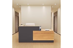 LAYBURST L-Shaped Reception Desk with Lockable Drawers, Adjustable File Cabinet & Keyboard Tray, Modern Front Counter for Office, Salon, or Lobby