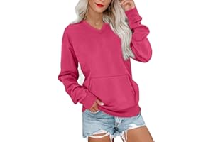 NUMALLER V Neck Sweatshirt Women Fleece Pocket Cute Sweatshirts No Hood Oversized Comfy Hoodie Y2k Soft Winter Clothes