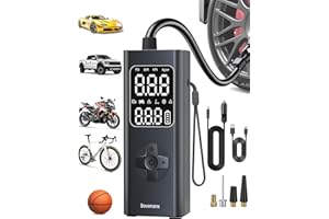 BOVEMANX Car Tire Air Pump Portable Air Compressor, 150 PSI Cordless Tire Inflator Battery for Inflating/Charging with 12V DC Cord, Digital Gauge, Led Light for Car, Motorcycle, Bike, Balls and More (Black)