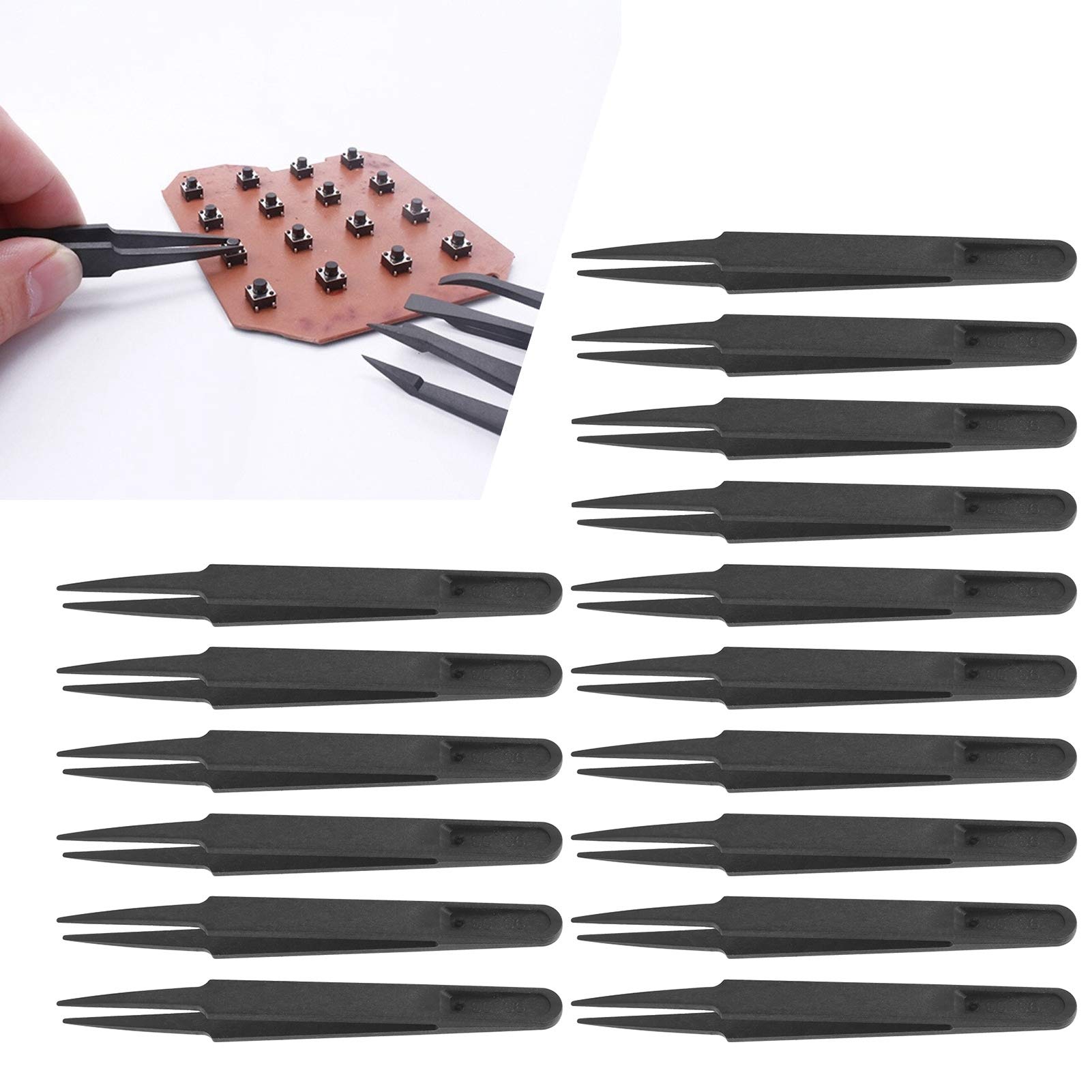 20Pcs Anti-Static Tweezers Set, Carbon Fiber Precision Tweezers Industrial, Electronic Tweezers for Jewelry, Craft, Computer, Hobby, etc