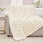 Tejoe Cozy Soft Faux Fur Throw Blanket, Warm Thick Fluffy Blanket - 800GSM, Fuzzy & Plush Striped Fur Throw for Couch & Bed Home Decor, 50"x60", Beige