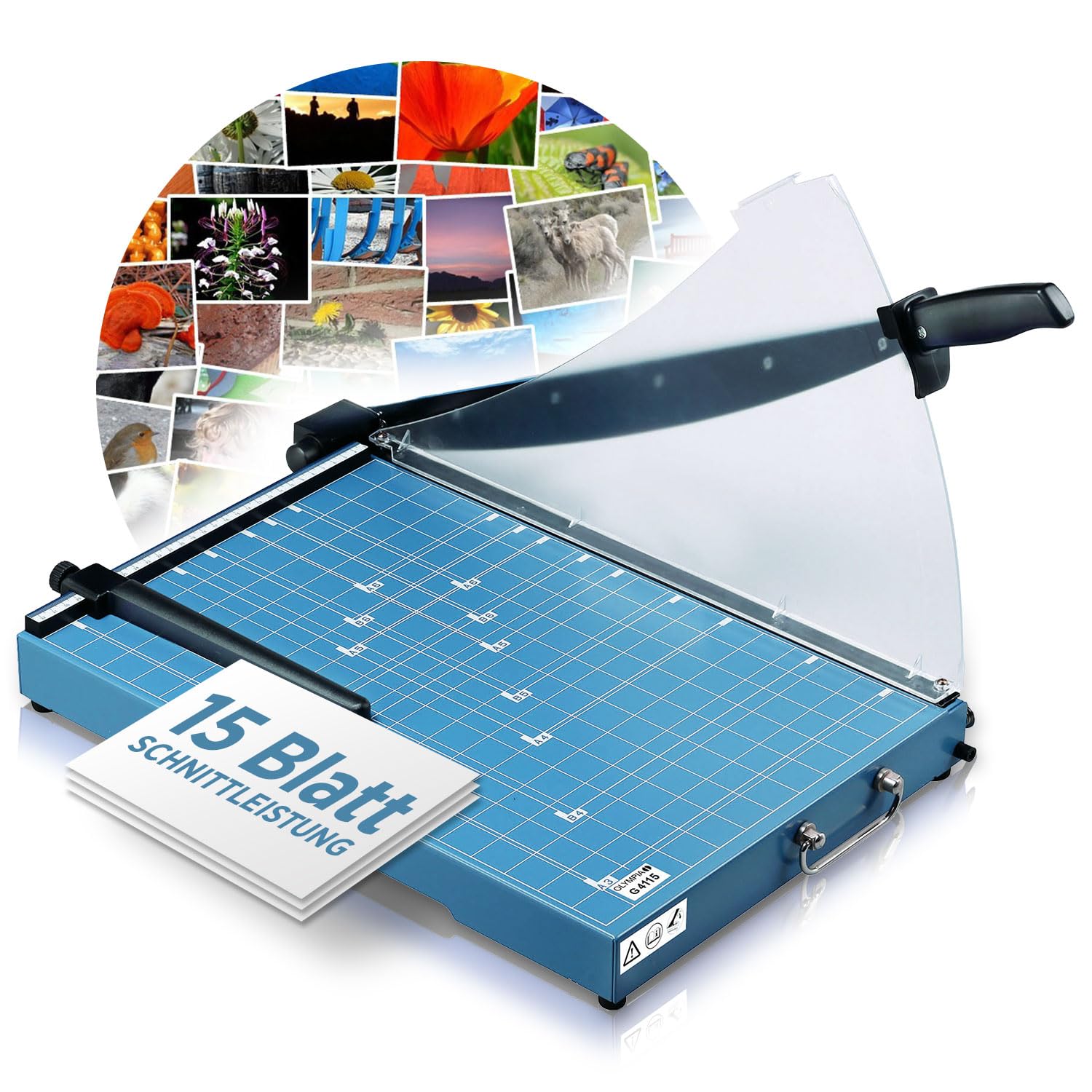 Olympia G 4415 Premium Lever Cutter, Paper Cutter DIN A3, up to 15 Sheets, Paper Cutter A3, 448 mm Working Width, Contact Rail with Finger Protection, Safe Cutting Device, Blue