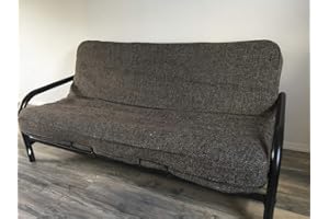 OctoRose Full Size 3 Side Zipper Premium Upholstery Basketweave Thick Linen Brown Mixed Futon Cover Slipcover/Sofa Day Bed Couch Mattress Cover Couch Protector (Cover ONLY) (Linen-Brown)