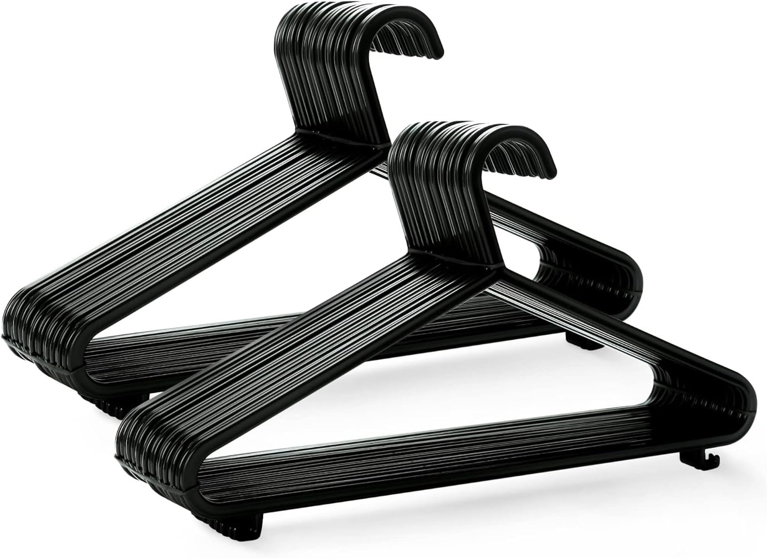 Plastic Coat Hangers For Adult - Adult Black Coat Hangers 25 pack for Wardrobe, Cloth Rails, Closet - Space Saving Cloths Storage Organizer Clothing Hanger with Suit Trouser Bar & Clips -ASPIRE UK