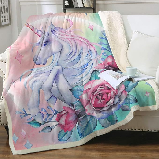 Sleepwish Pink Unicorn Blanket Horse Rose Plush Blanket