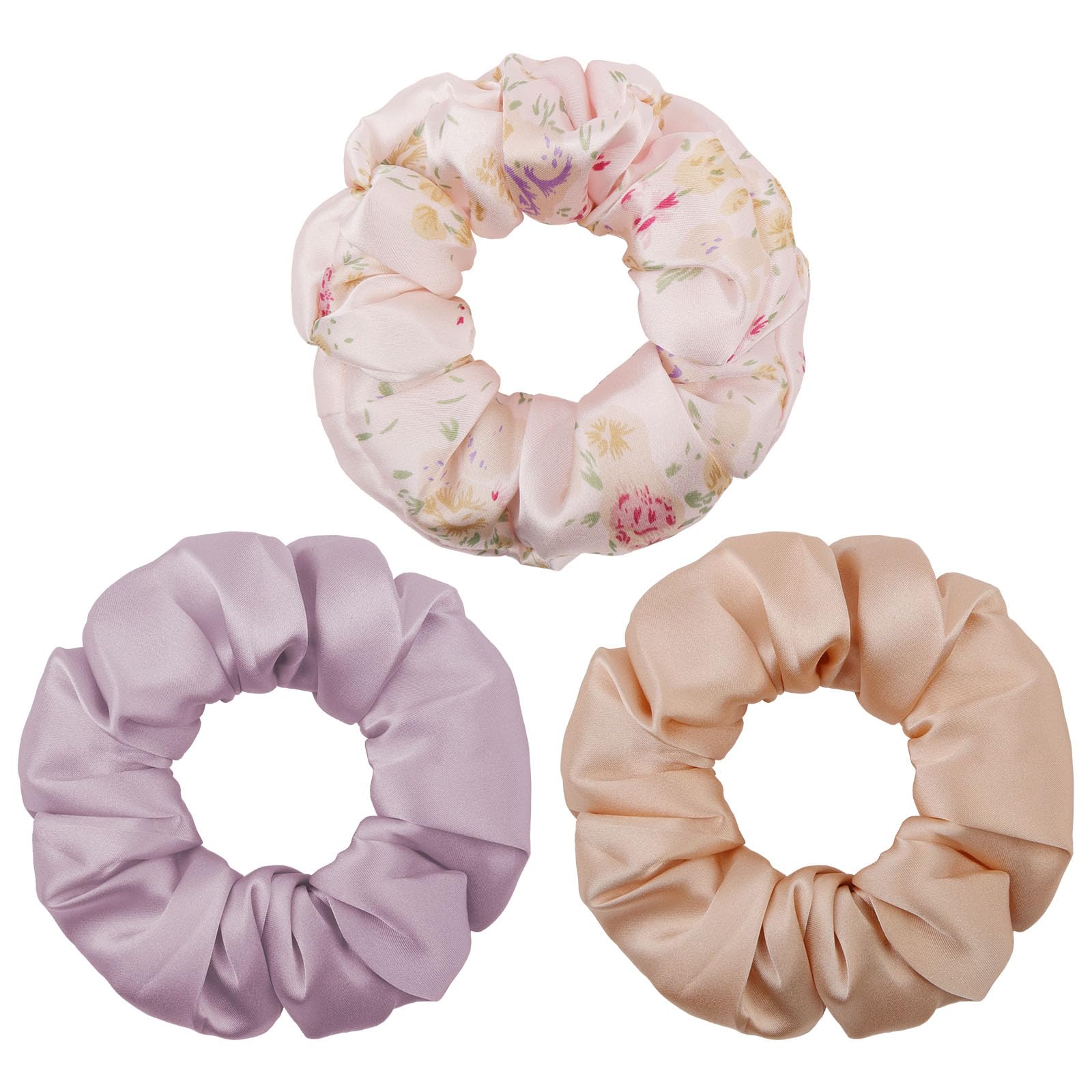 LOPHE 100% Pure Mulberry Silk Hair Scrunchies, Satin Scrunchies for Women Girls, Softer than Silk Hair Ties, Big Scrunchy Ponytail Holders, Elastic Hair Bands Hair Accessories, 3 Pack, Style A