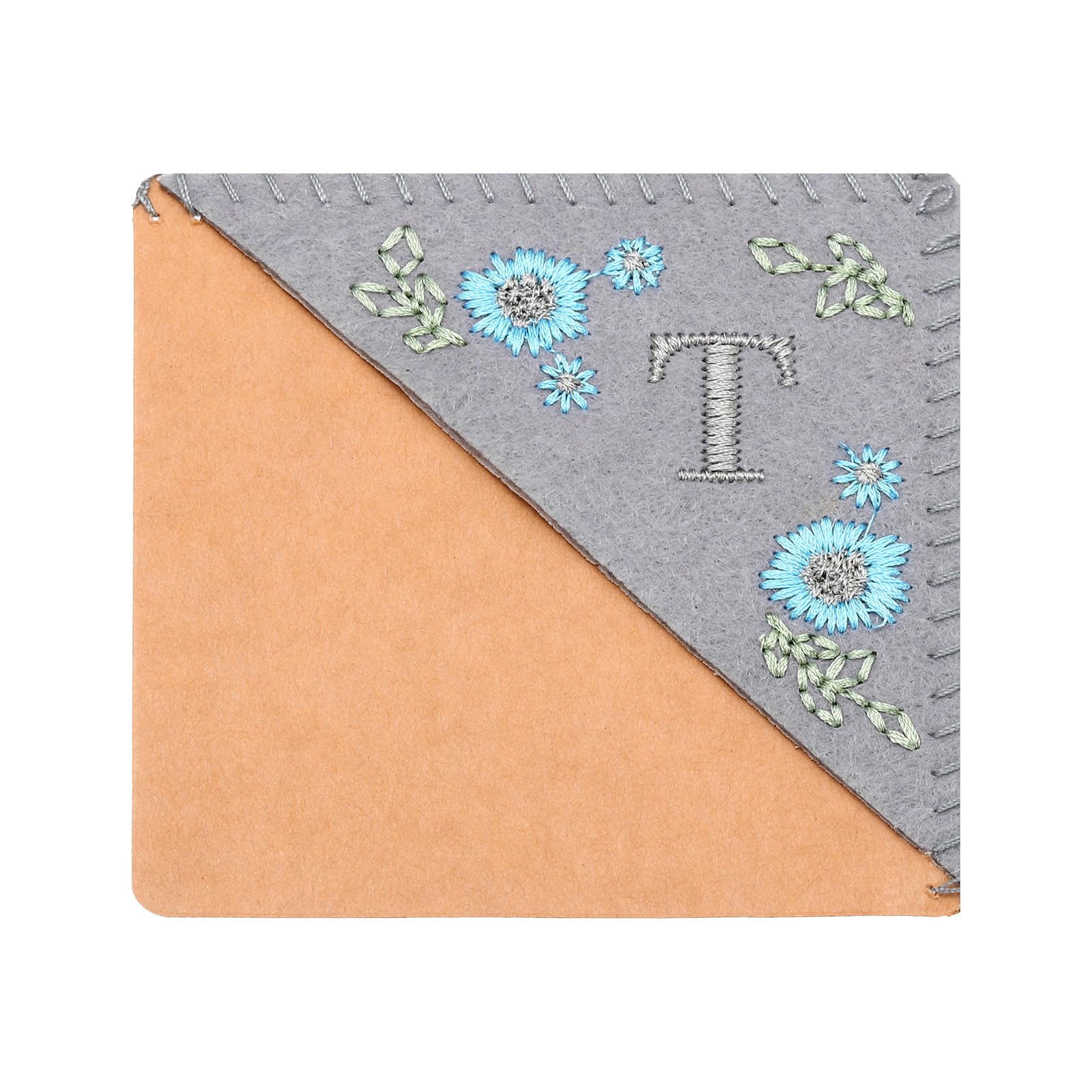 PATIKIL Personalized Embroidered Corner Bookmark, Cute Flower Felt Stitched Triangle Book Mark Page Marker for Women Men Book Lovers Teachers, Grey, Letter T