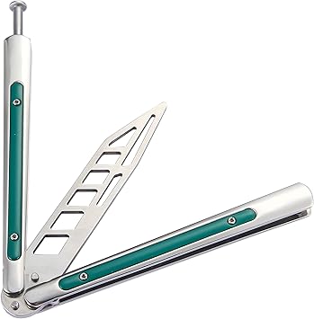 Amazon バタフライナイフ 戦術トレーナー練習用 折りたたみ鈍い刀刃 バランスとるためブレードに穴付き ブラック レッド グリーン ブルー No Brand フォールディングナイフ