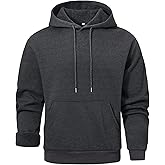 Gihuo Hoodies for Men Casual Essentials Hoodie Fleece Lined Cotton Pullover Mens Sweatshirt with Pockets