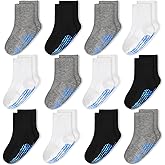 SkiBeaut Toddlers Non Slip Socks with Gripper - 12 Pairs Boys & Girls Socks for 6-12 Months, 1-7 Years Old
