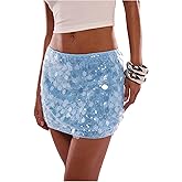 MakeMeChic Women's Sparkle Sequin Skirt Low Waist Glitter Mini Skirts Rave Outfits