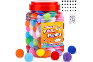 MORFEN 400 Pcs - 300 Pcs 1 Inch Pom Poms with 100 pcs Wiggle Eyes (5/6/7/8 mm), Assorted Colors Pom Poms for Crafts, Puff Balls Pompoms in Jar for Making Decorations DIY Craft Supplies