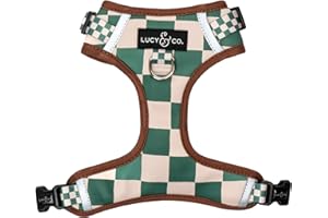 Lucy & Co. Cute No-Pull You're a Square Harness - Stop Pulling & Walk Easy - Harness Available in XS-XL for Small, Medium, and Large Dogs (X-Small, White & Green Checks)