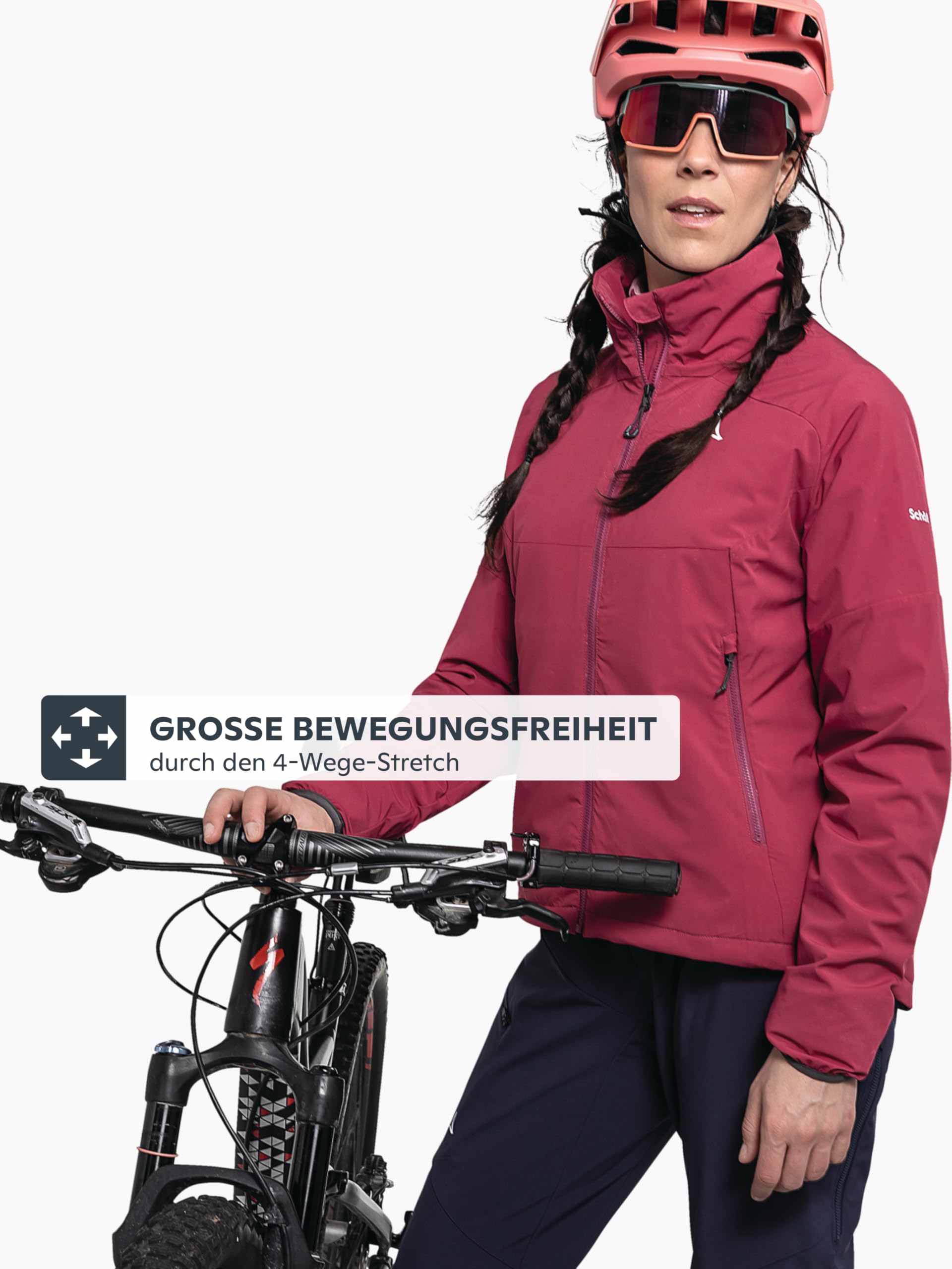 Schöffel Damen Ins Jacket Style Salza WMSs, funktionale Fahrrad Regenjacke mit 4-Wege-Stretch, MTB Jacke mit vorgeformter Passform und Belüftungsöffnungen, merlot, 38 2
