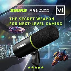 Shure MV6 Gaming Microphone, Dynamic USB PC Mic for