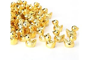Yaocom 100 Pcs New Year Mini Golden Duck Statue Bulk Golden Duck Figurines Micro Garden Landscape Dollhouse Cake Decoration Potted Plants DIY Craft Charms for Party New Year Wedding Gift