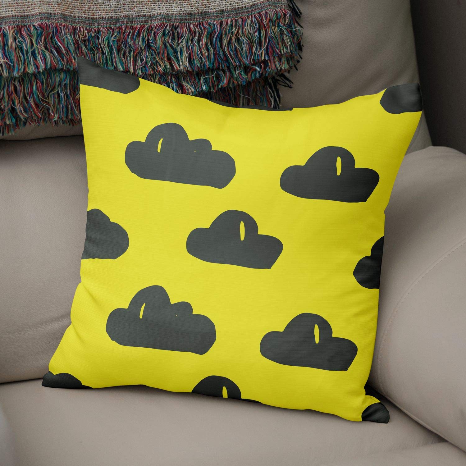 Bonamaison Decorative Cushion Cover Neon Yellow & Fume, Throw Pillow Covers, Home Decorative Pillowcases for Livingroom, Sofa, Bedroom, Size: 50x50 Cm - Designed and Manufactured in Turkey