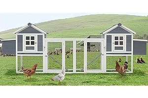 U-MAX Large Chicken Coop, 123" Wooden Chicken Coop for 4-6 Chickens Outdoor Hen House with Run & Removable Trays, Grey