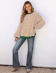 UEU Women's Casual Long Sleeve Color Block Striped